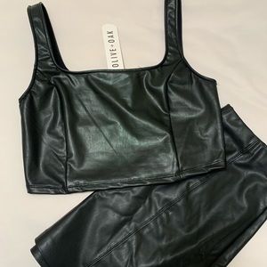 Faux Leather Crop Skirt Set